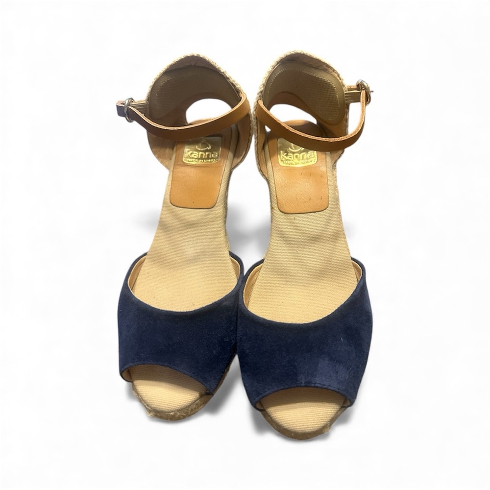 Kanna Peep-toe Wedge Espadrilles Women's Size 8.5 Blue Suede - Picture 5 of 13